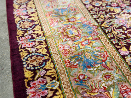 Hand-Knotted Silk Persian Qum Rug - Signed Moghaddammanesh - 3’4”x5’