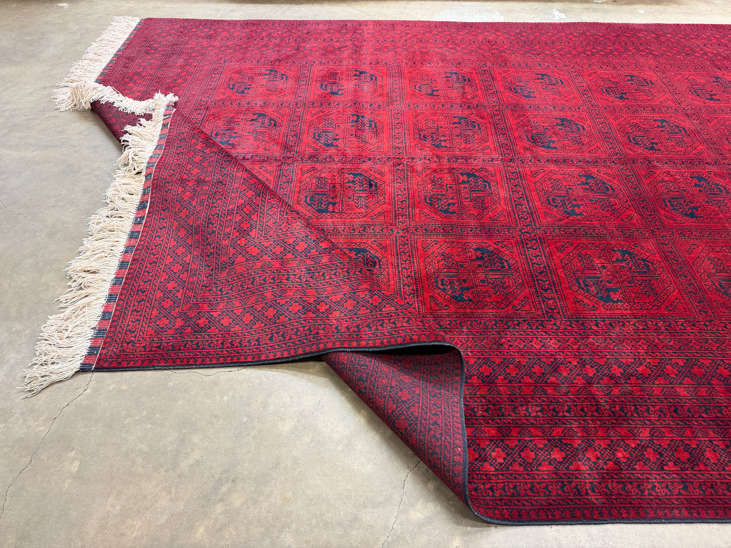 10’x14’ Hand-Knotted Wool Afghan Khalmohammadi Rug 10x14 Red All-Over Handmade Carpet