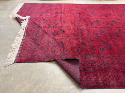10’x14’ Hand-Knotted Wool Afghan Khalmohammadi Rug 10x14 Red All-Over Handmade Carpet