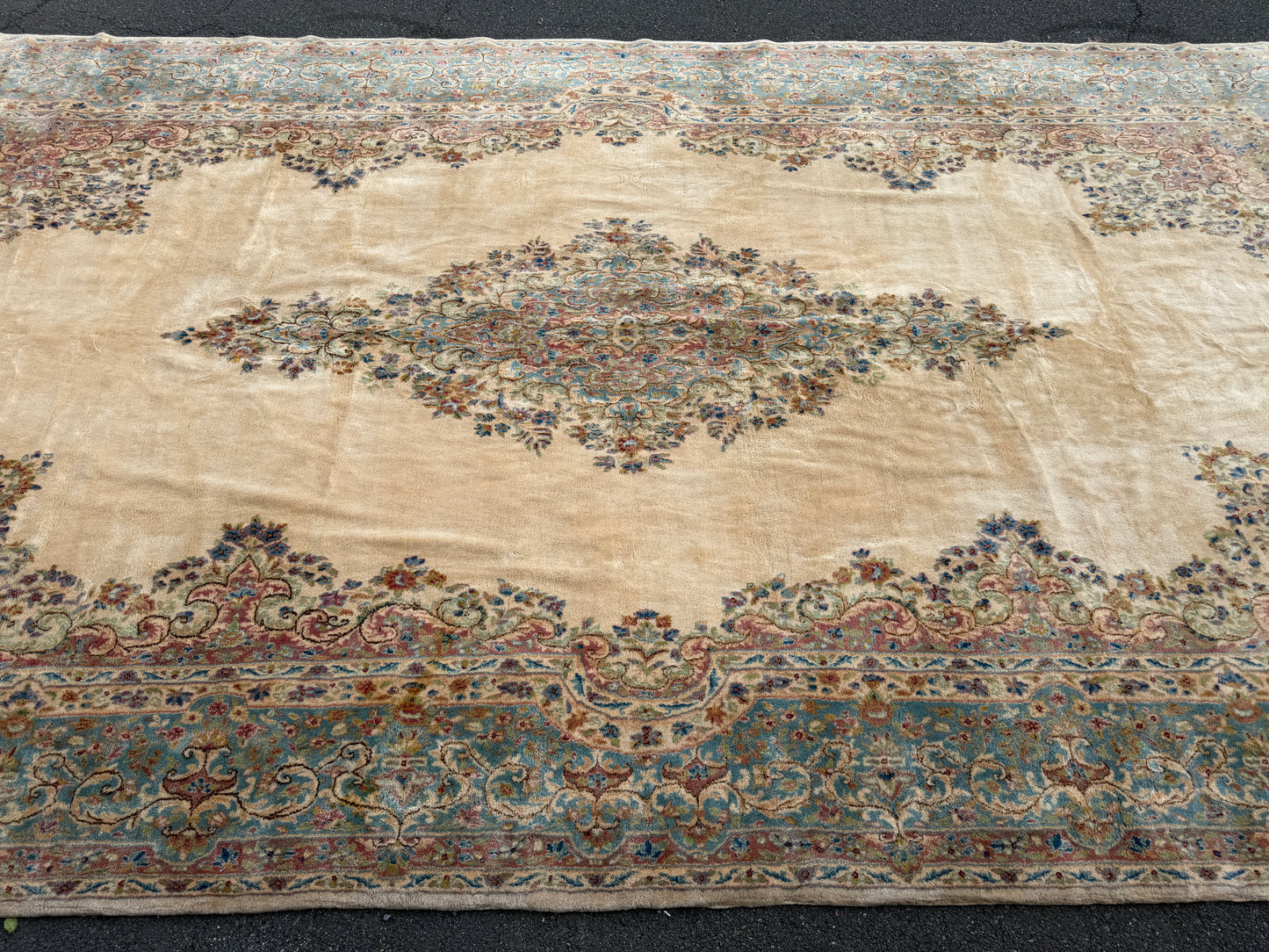 9’8”x19’ Antique Hand-Knotted Wool Persian Kerman Area Rug
