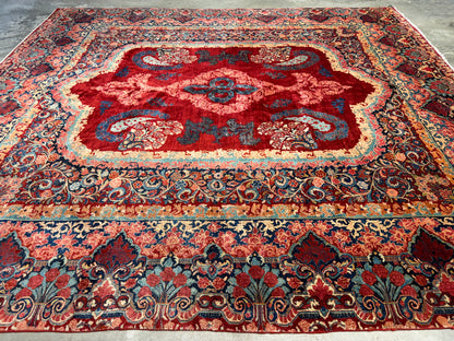 11’7”x12’10” Hand-Knotted Persian Sarouk Area Rug