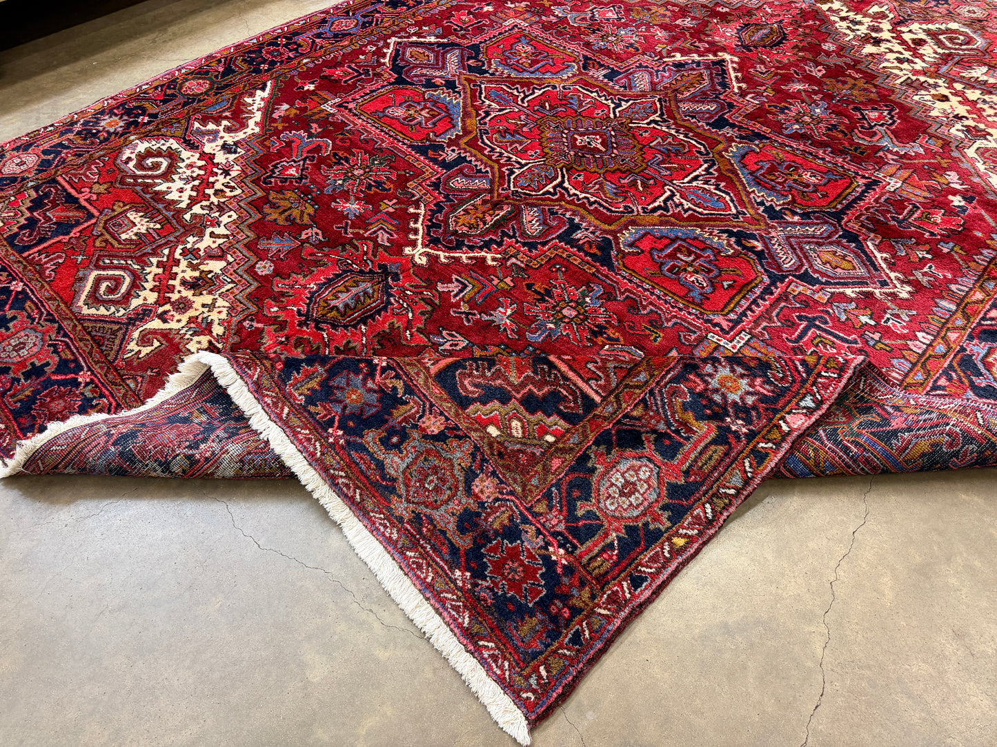 9’4”x11’8” Vintage Hand-Knotted Wool Heriz Persian Rug 9x11 Red Handmade Carpet