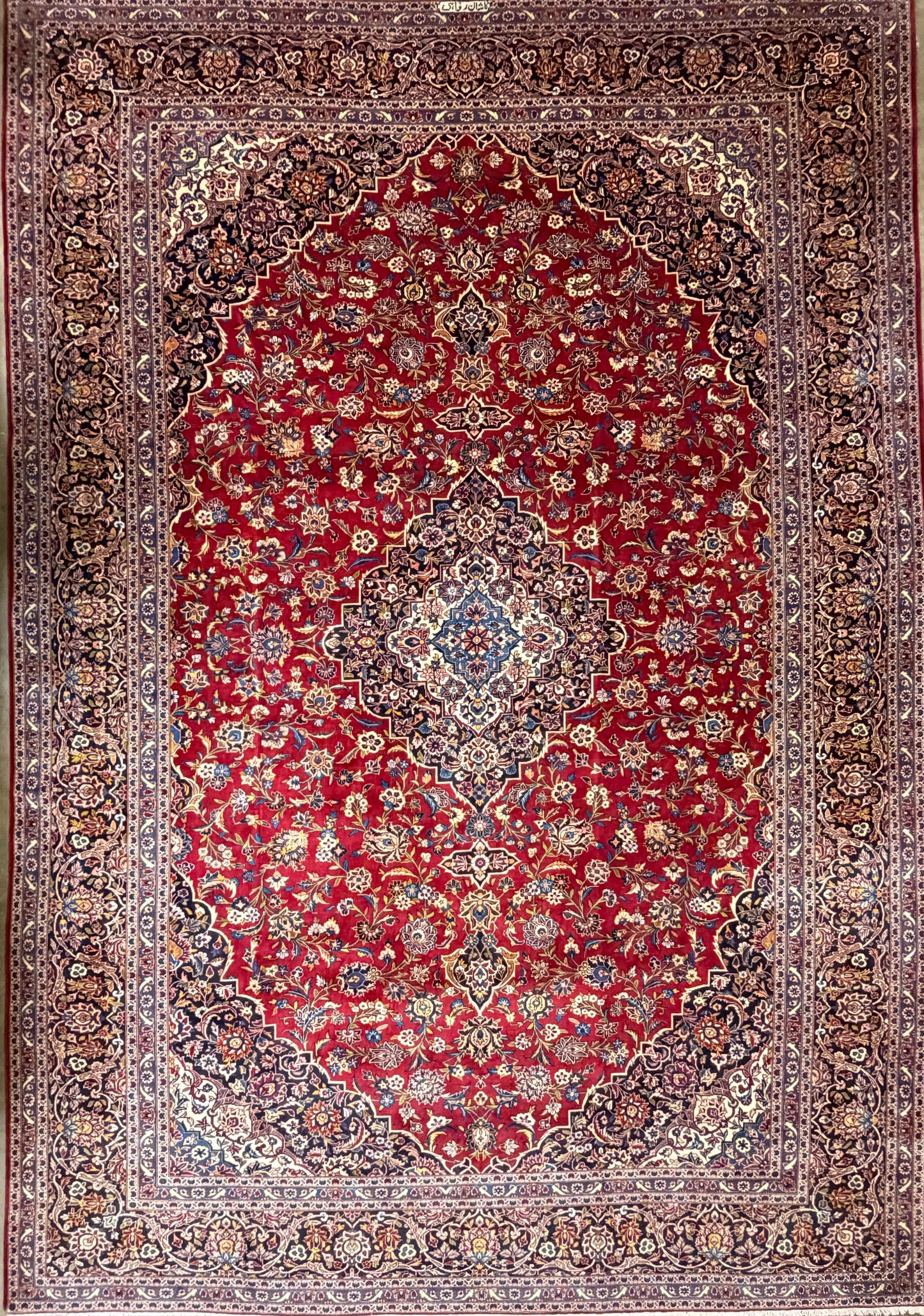 11’4”x16’2” Hand-Knotted Very Fine Kork Wool Persian Kashan Signed Area Rug Handmade