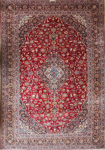 11’4”x16’2” Hand-Knotted Very Fine Kork Wool Persian Kashan Signed Area Rug Handmade