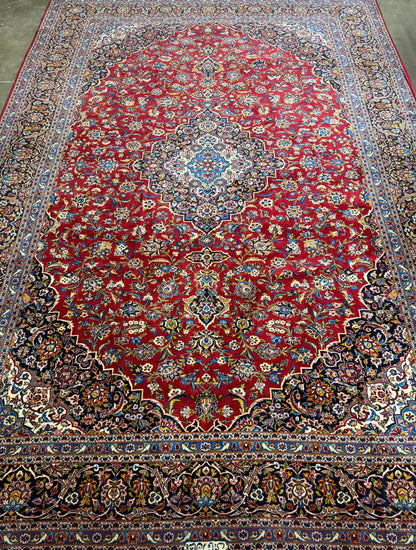 11’4”x16’2” Hand-Knotted Very Fine Kork Wool Persian Kashan Signed Area Rug Handmade