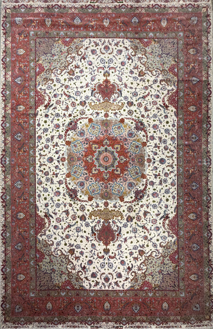 13’x19’10” Very Fine Hand-Knotted 80 Raj Persian Tabriz Rug - Signed
