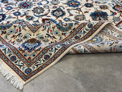 9’9”x13’1” Antique Hand-Knotted Persian Kashan All-over Signed Sanaee Area Rug