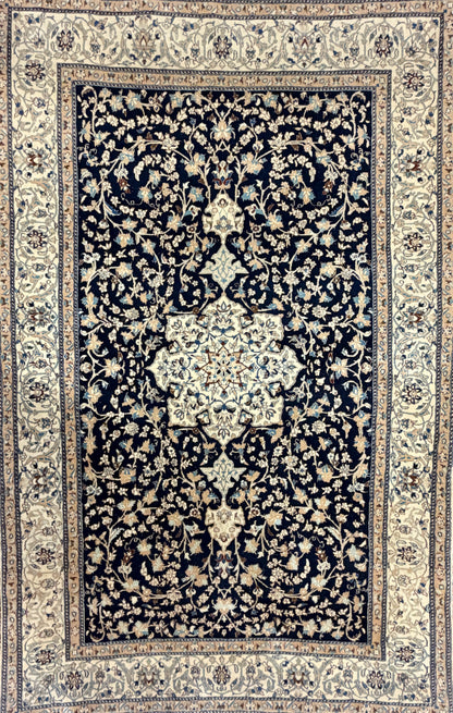 Antique Hand-Knotted 6 La Persian Nain Rug - 4'2"x6'3"