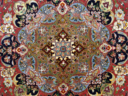 9’8”x13’4” Very Fine Hand-Knotted Persian Tabriz 80 Raj Signed Gharabaghi Area Rug