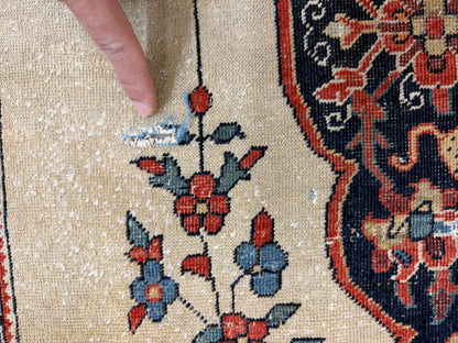 4’3”x6’5” Antique Hand-knotted Wool Kashan Persian Rug 4x6 Animal Handmade Carpet