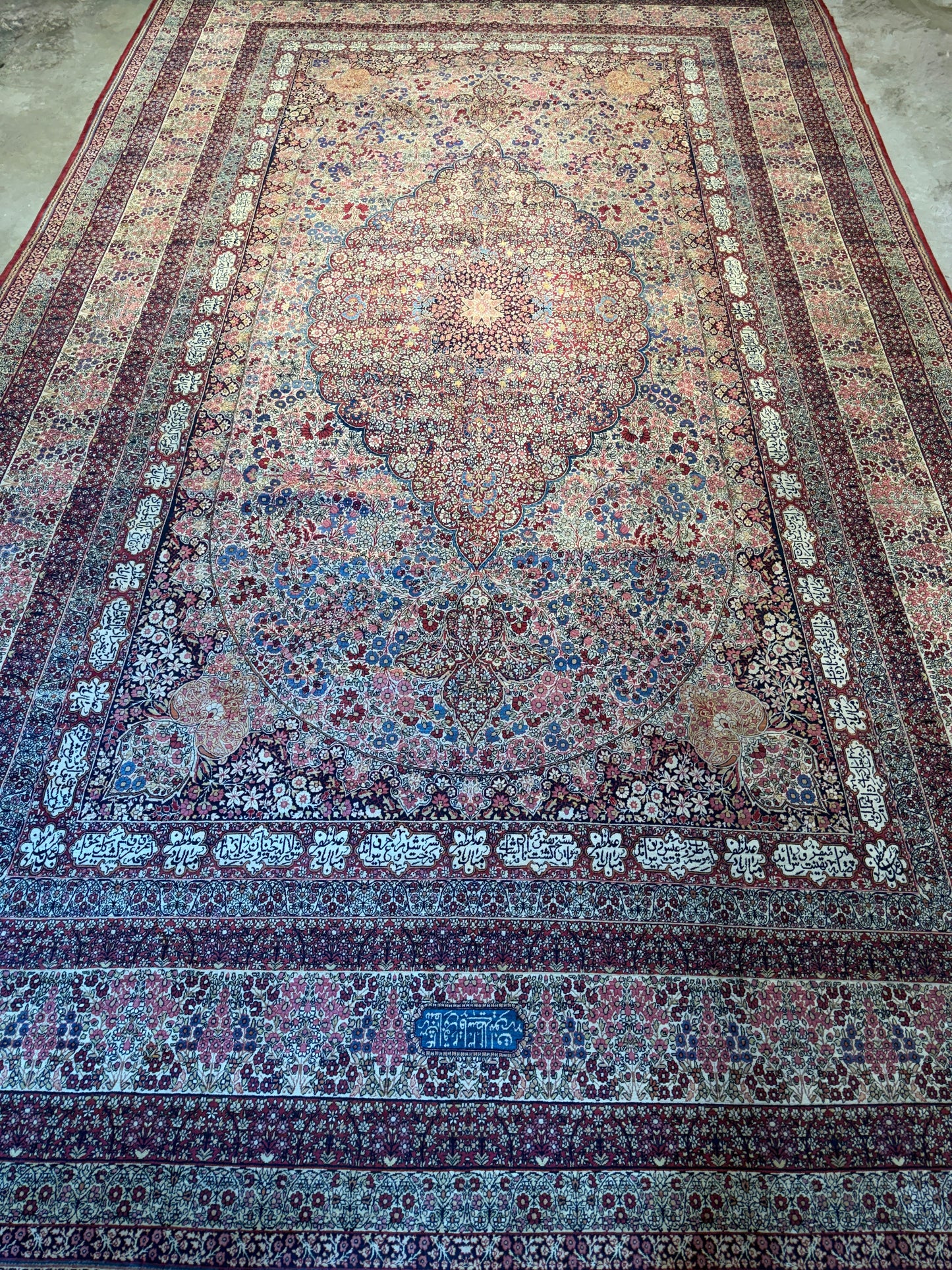 12’11”x21’7” Very Fine Collector Antique Hand-Knotted Signed Persian Kerman Area Rug