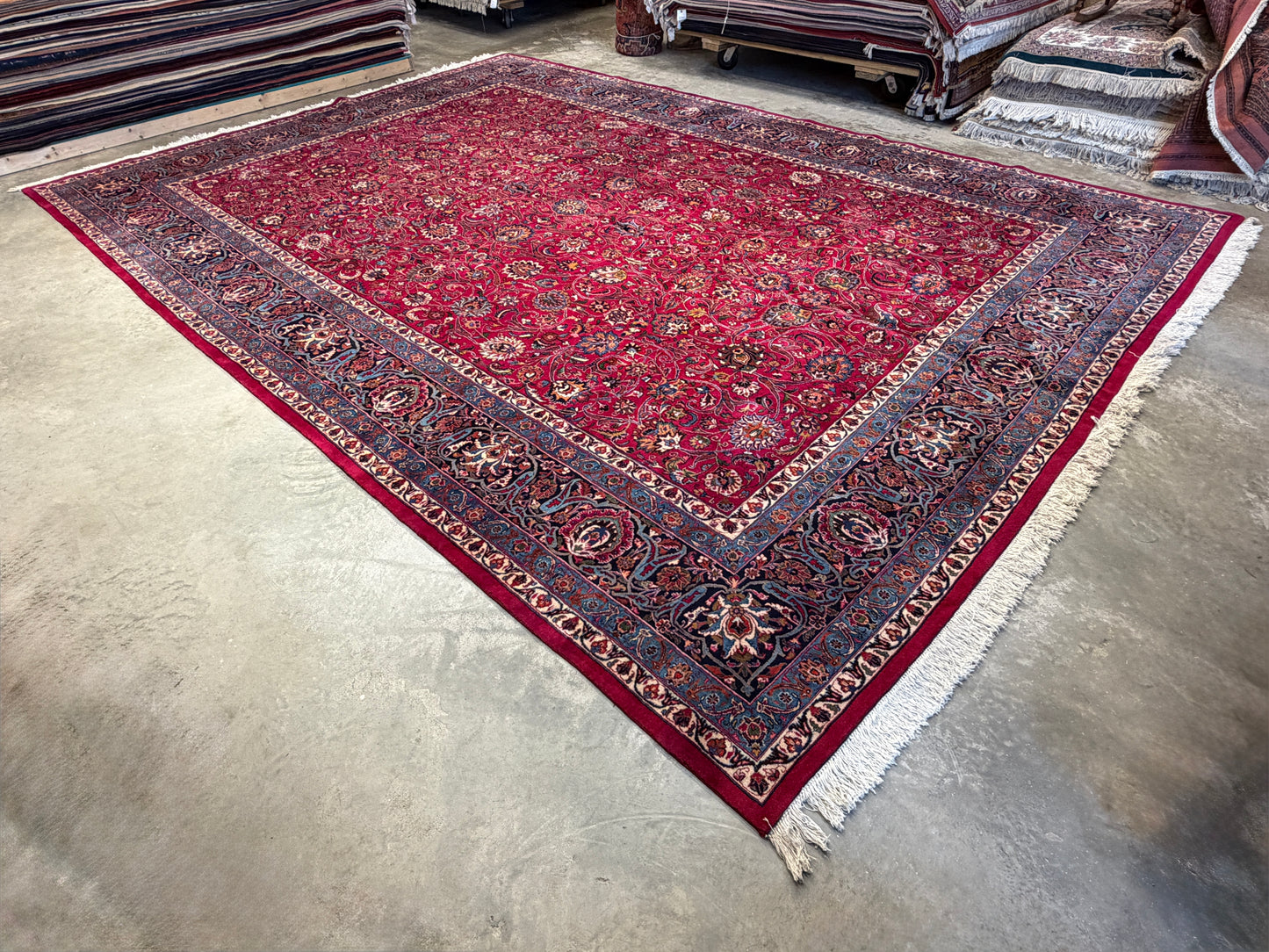 11’6”x16’5” Hand-Knotted Very Fine Wool Persian Mashad Signed Area Rug Handmade