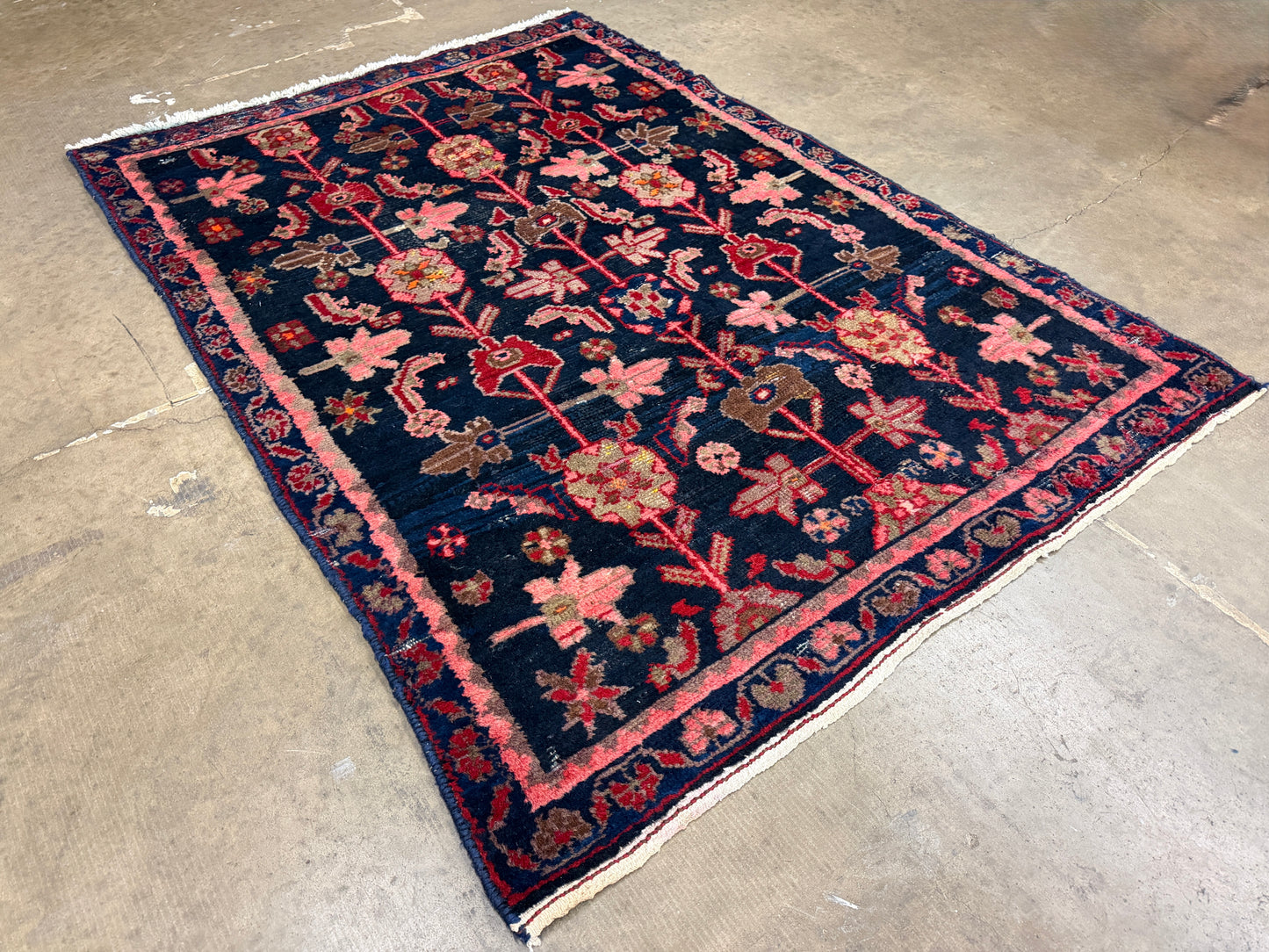 3’6”x4’11” Antique Hand-Knotted Wool Hamadan Persian Rug 3x5 Floral Handmade Carpet