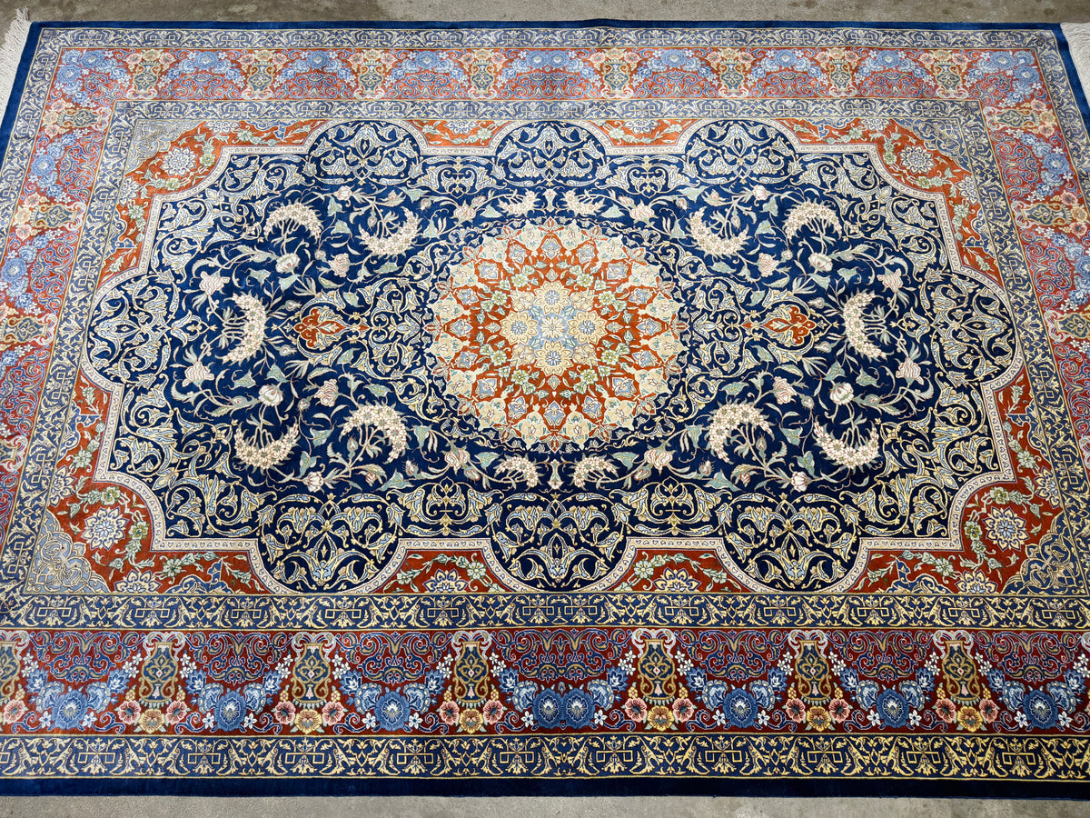 Hand-Knotted Silk Persian Qum Rug - Signed Ahmadi - 4’6”x6’7”