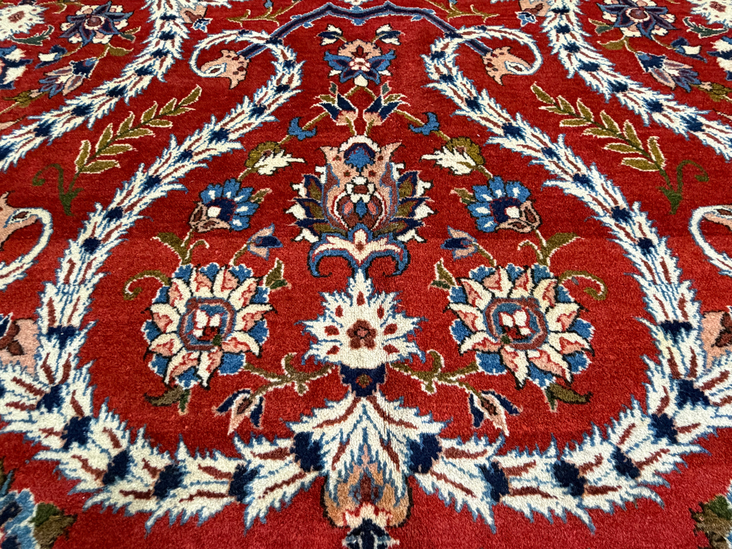 10’2”x14’2” Very Fine Vintage Hand-Knotted Wool Isfahan Persian Rug 10x14 Red All-Over Handmade Carpet