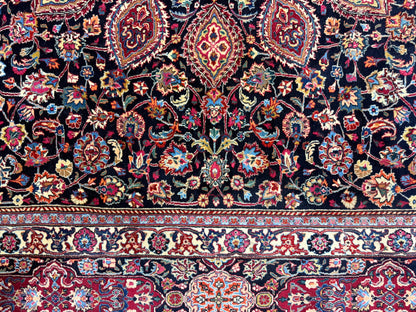 9’9”x13’2” Hand-Knotted Very Fine Antique Wool Persian Mashad Signed Saber Area Rug