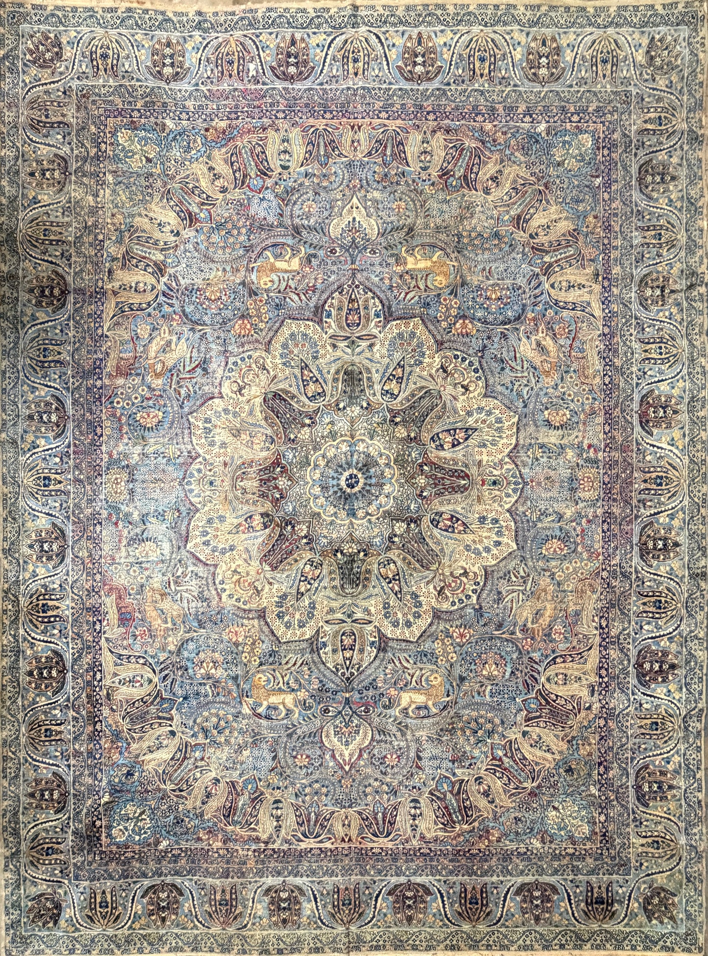 11’x14’10” Antique Hand-Knotted Fine Wool Persian Kerman Area Rug Handmade