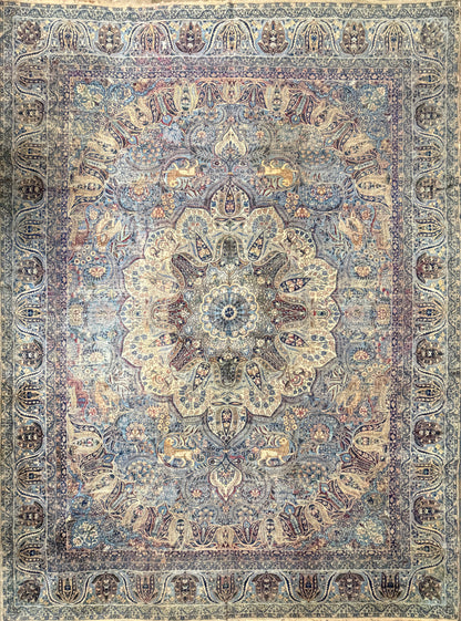 11’x14’10” Antique Hand-Knotted Fine Wool Persian Kerman Area Rug Handmade