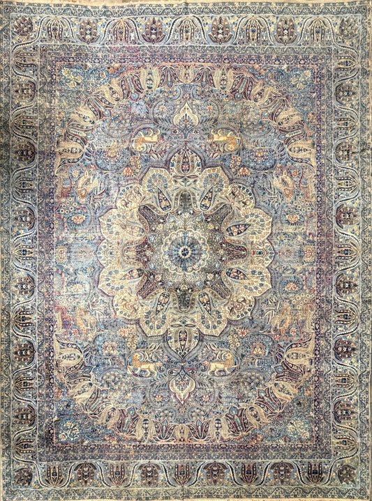 11’x14’10” Antique Hand-Knotted Fine Wool Persian Kerman Area Rug Handmade