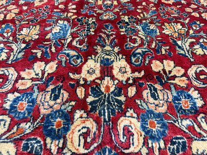 8’8”x11’6” Antique Hand-Knotted Wool Sarouk Persian Rug 8x11 Red Handmade Carpet