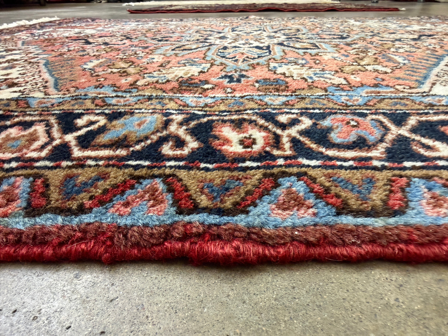 4’3”x4’10” Hand-Knotted Wool Heriz Persian Rug 4x5 Red Handmade Carpet