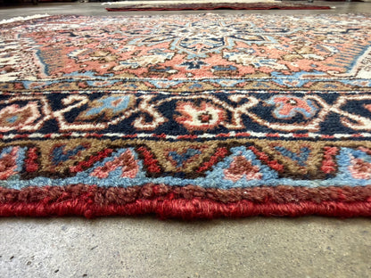 4’3”x4’10” Hand-Knotted Wool Heriz Persian Rug 4x5 Red Handmade Carpet
