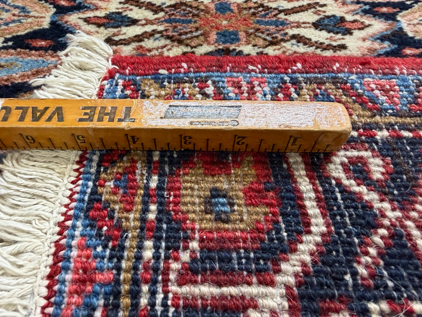 4’3”x4’10” Hand-Knotted Wool Heriz Persian Rug 4x5 Red Handmade Carpet