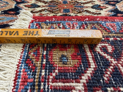 4’3”x4’10” Hand-Knotted Wool Heriz Persian Rug 4x5 Red Handmade Carpet