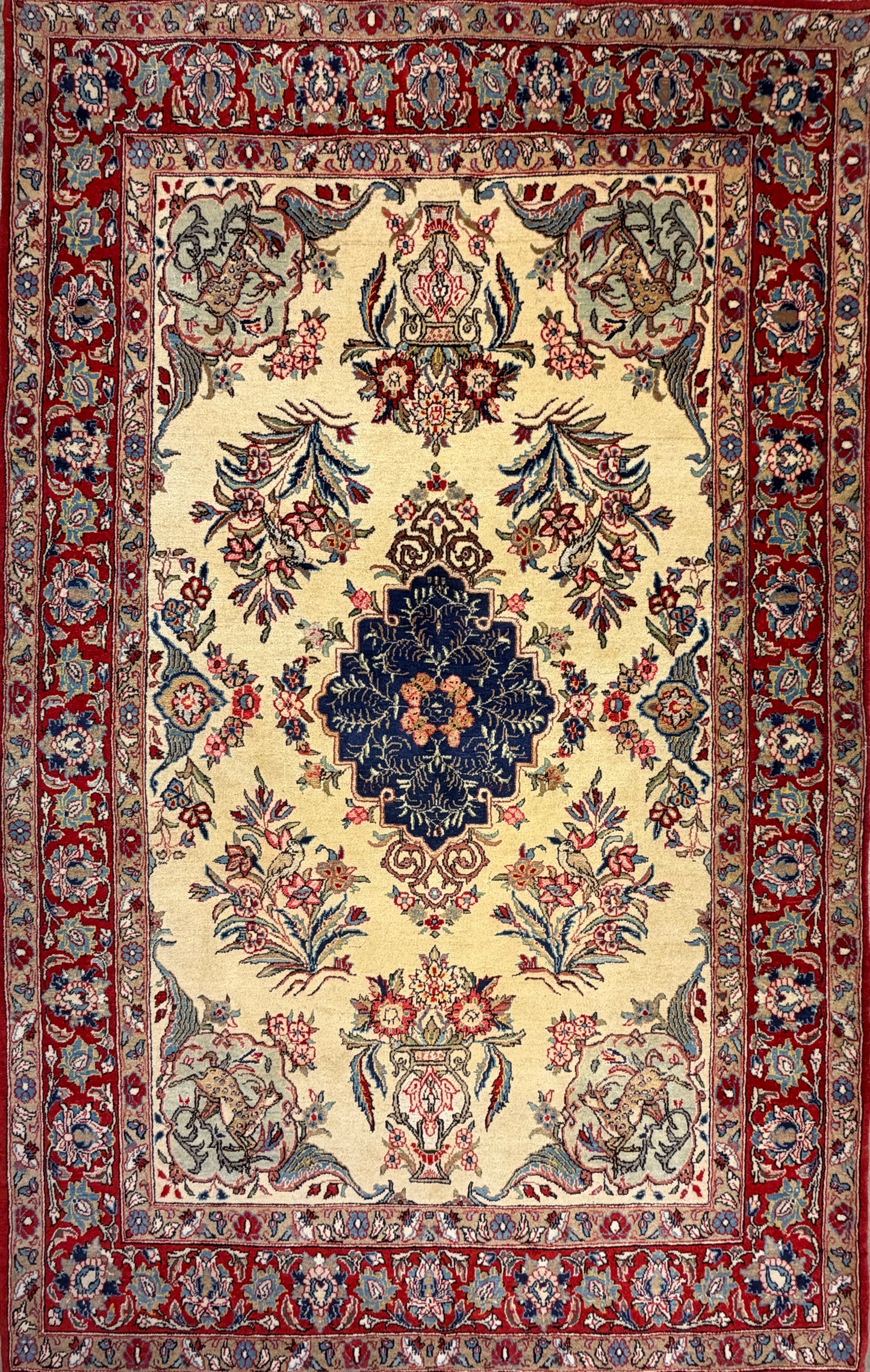 Hand-Knotted Antique Persian Qum Rug - 4’6”x7’2”