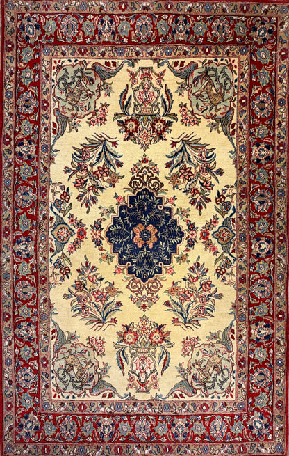 Hand-Knotted Antique Persian Qum Rug - 4’6”x7’2”
