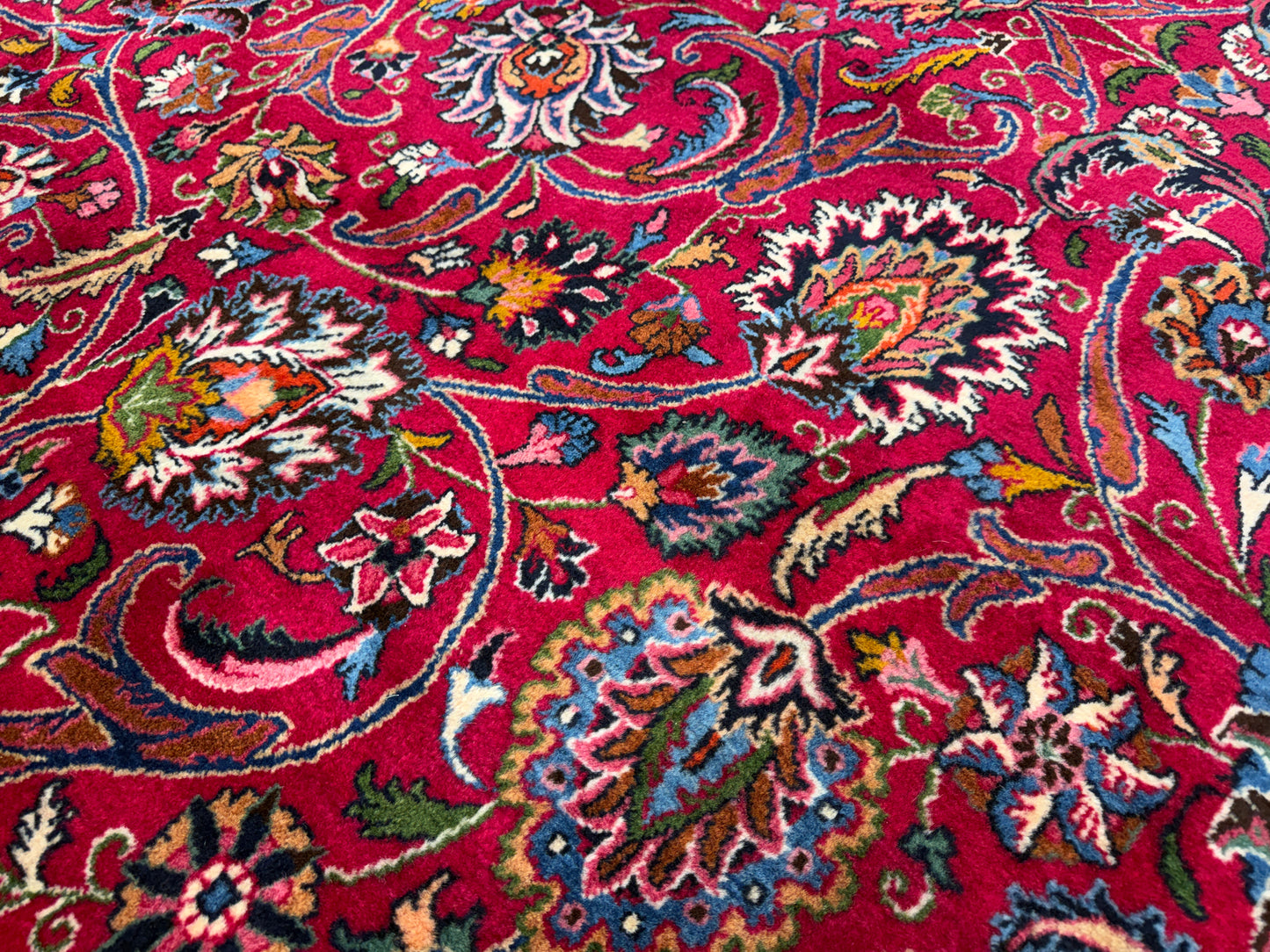 11’6”x16’5” Hand-Knotted Very Fine Wool Persian Mashad Signed Area Rug Handmade