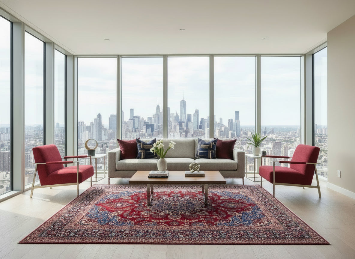 9’7”x12’6” Vintage Hand-Knotted Wool Sarouk Persian Rug 9x12 Red Handmade Carpet