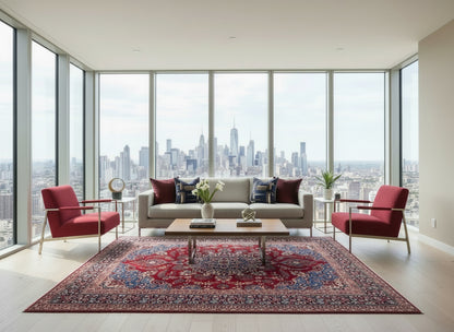 9’7”x12’6” Vintage Hand-Knotted Wool Sarouk Persian Rug 9x12 Red Handmade Carpet