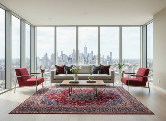 9’7”x12’6” Vintage Hand-Knotted Wool Sarouk Persian Rug 9x12 Red Handmade Carpet