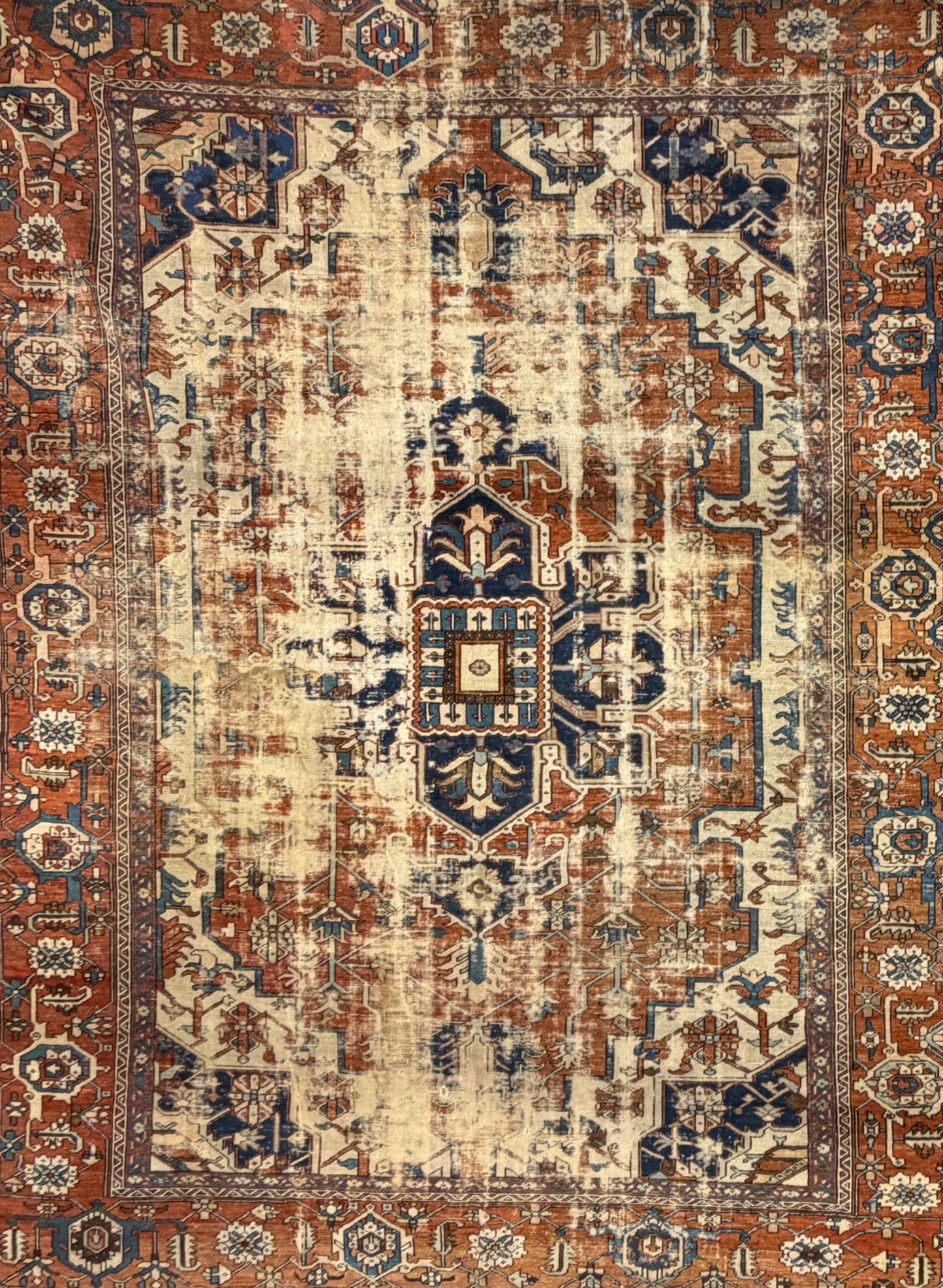Hand-Knotted Antique Persian Heriz Serapi Rug - 10’5”x12’8”