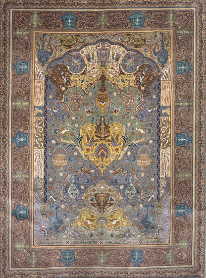 Hand-Knotted 60 Raj Pictorial Persian Tabriz Rug - Signed Nazeri - 5'10"x8'3"