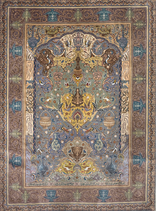 Hand-Knotted 60 Raj Pictorial Persian Tabriz Rug - Signed Nazeri - 5'10"x8'3"