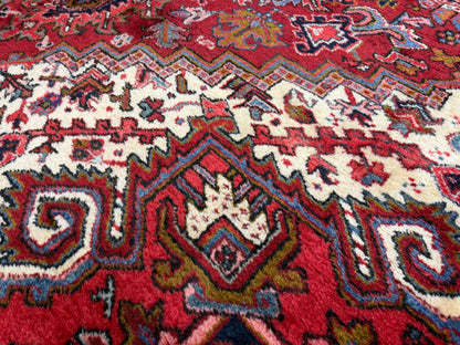9’4”x11’8” Vintage Hand-Knotted Wool Heriz Persian Rug 9x11 Red Handmade Carpet