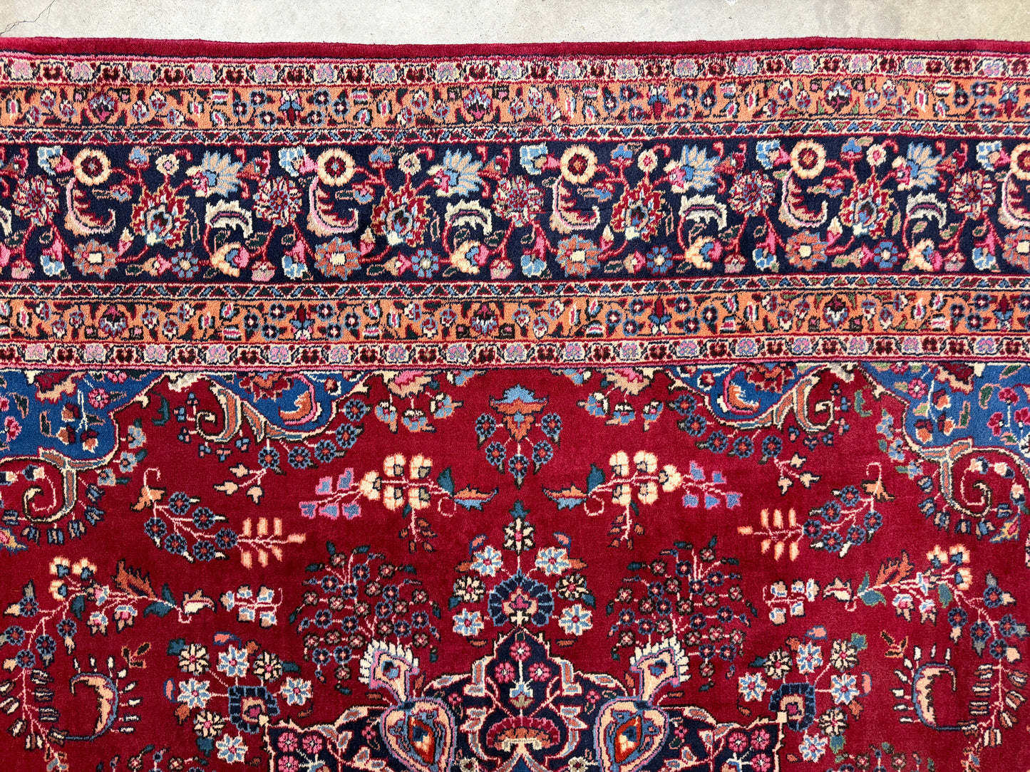 9’7”x12’6” Vintage Hand-Knotted Wool Sarouk Persian Rug 9x12 Red Handmade Carpet