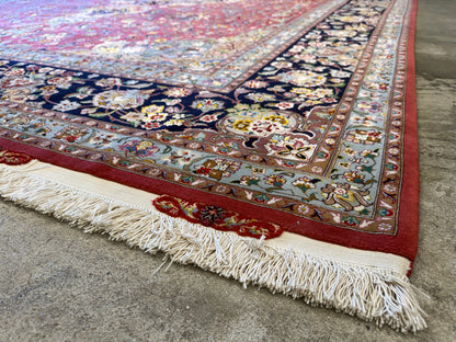9’8”x13’4” Very Fine Hand-Knotted Persian Tabriz 80 Raj Signed Gharabaghi Area Rug