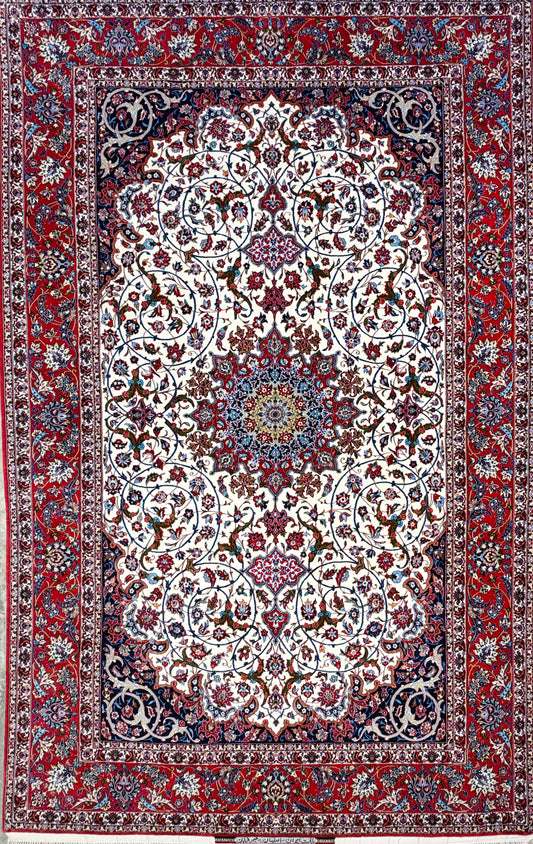 Hand-Knotted Persian Isfahan Rug - Signed Seirafian - 6’6”x10’2”