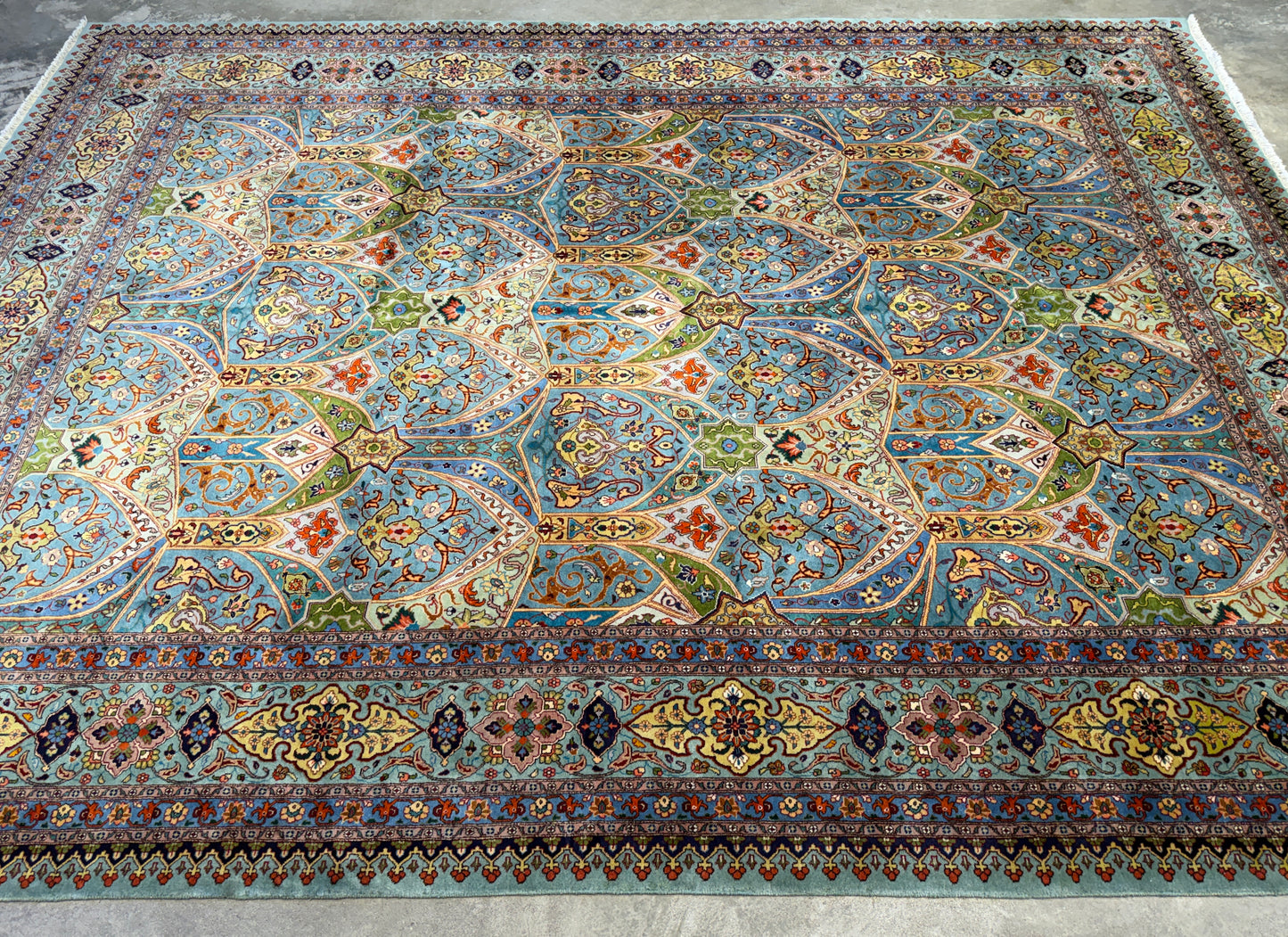 9’10”x13’2” Fine Hand-Knotted Kork Wool Persian Tabriz Rug Handmade All-over Area Carpet