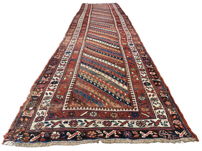 Hand-Knotted Antique Kurdish Runner - 3’1”x12’11”