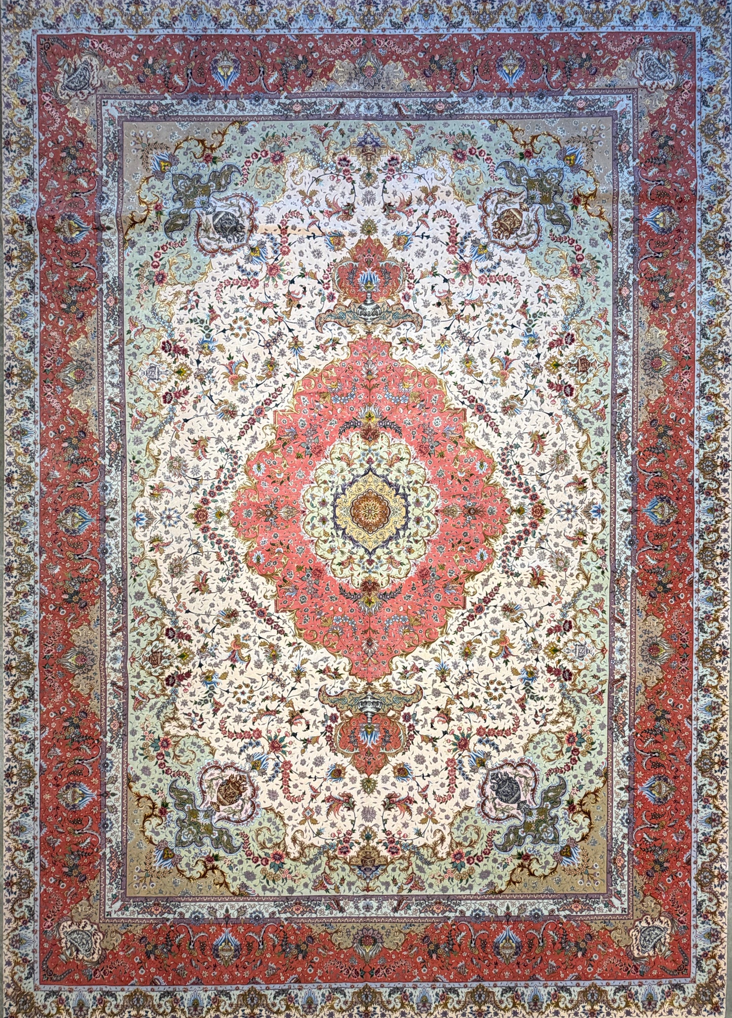 11’4”x16’2” Very Fine Hand-Knotted Persian Tabriz 80 Raj Signed Area Rug