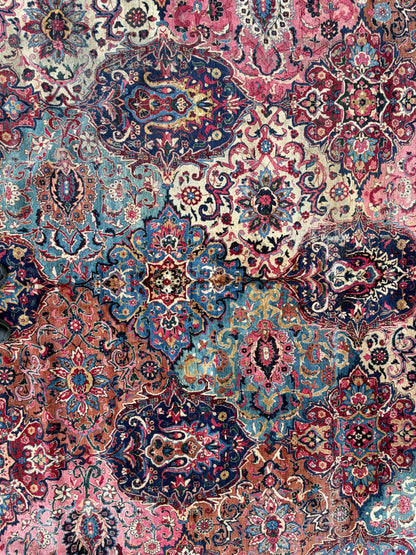 13’6”x21’10” Antique Hand-Knotted Very Fine Wool Persian Kerman Area Rug