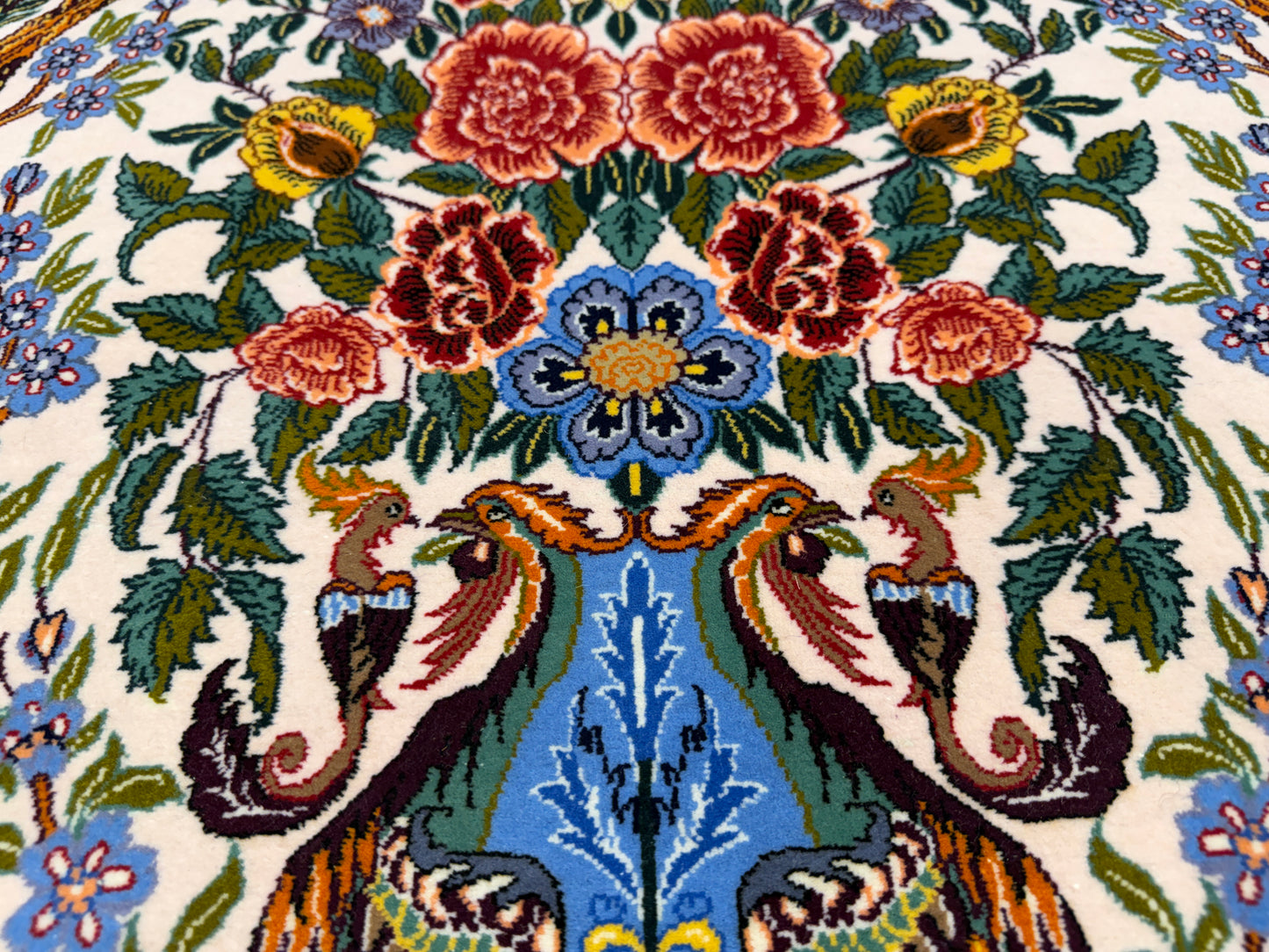 Hand-Knotted Persian Isfahan Rug -Garden of Birds- Signed Emadi - 3’7”x5’9”