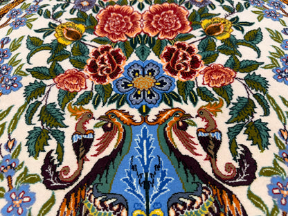 Hand-Knotted Persian Isfahan Rug -Garden of Birds- Signed Emadi - 3’7”x5’9”