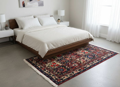 3’5”x5’2” Hand-Knotted Wool Bakhtiari Persian Rug 3x5 Red Handmade Carpet