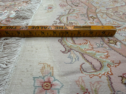 10’ Diameter Very Fine Hand-Knotted Wool & Silk Round Tabriz Persian Rug - 10x10 Handmade Carpet