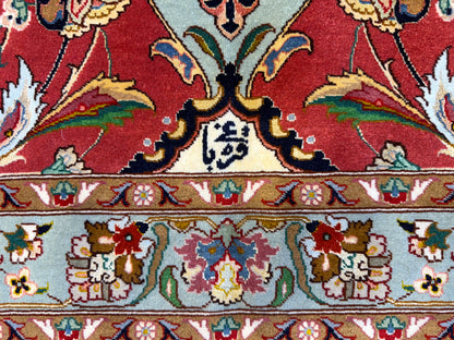 9’8”x13’4” Very Fine Hand-Knotted Persian Tabriz 80 Raj Signed Gharabaghi Area Rug